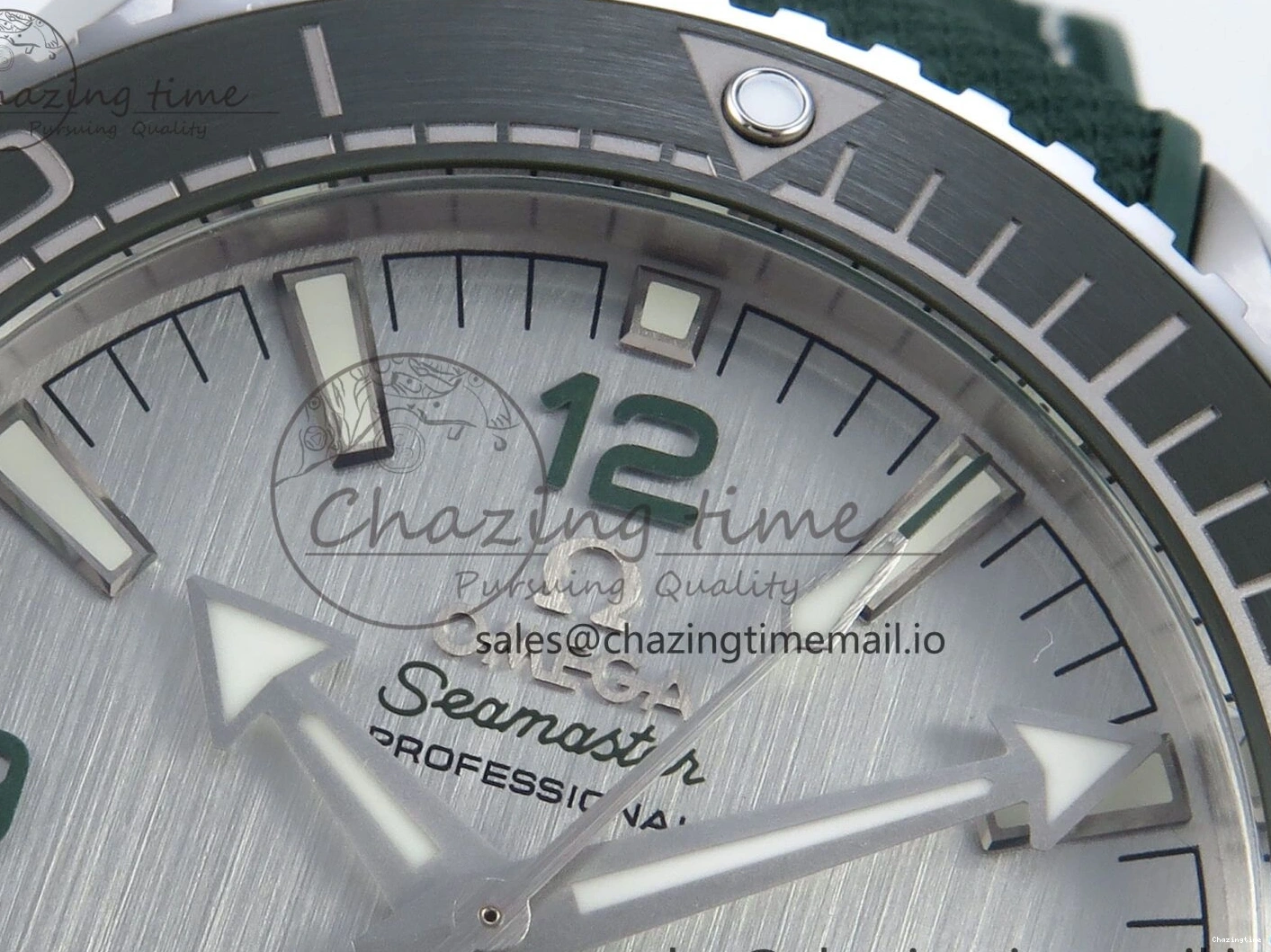 0401 Bold Seamaster Planet Ocean 600M 43.5mm SS SCF 1:1 Best Edition Green Bezel Gray Dial on Green Rubber Strap A8900 Super Clone 7666